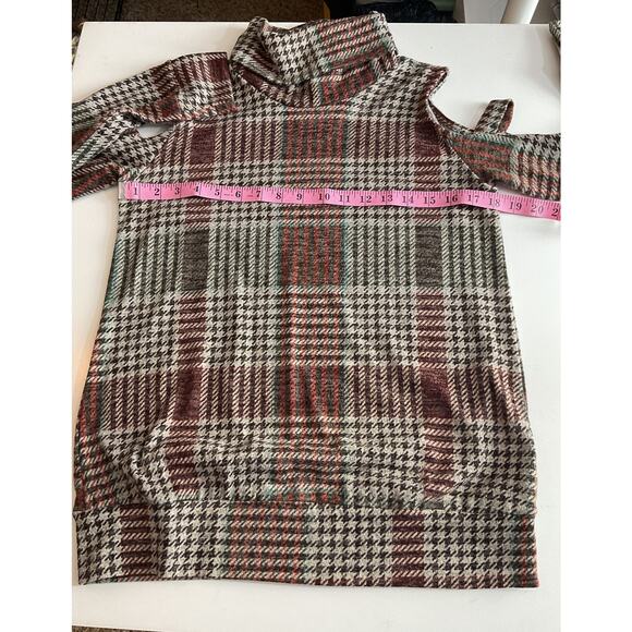 143 Story Womens Small Plaid Cold Shoulder Knit Turtleneck - Picture 3 of 6